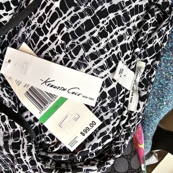 NWT Kenneth Cole side knot easy wear black & white print dress Sz. L - Picture 7 of 8